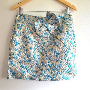 Eva Franco, Mini Bow Skirt, Turquoise/Aqua/Gold Metallic, Size‎ 8